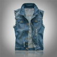 thumbnail image 1 of Yourumao Ripped Denim Vest for Men Distressed Button Down Sleeveless Jackets Retro Lapel Collar Jean Vest Summer Big and Tall Tops, 1 of 9
