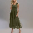 thumbnail image 1 of Yourumao Smock Midi Dress for Women Mesh Patch Square Neck Sleeveless Dresses Ruffle Strap A-line Flowy Dress Spring Picnic Outfits, 1 of 8