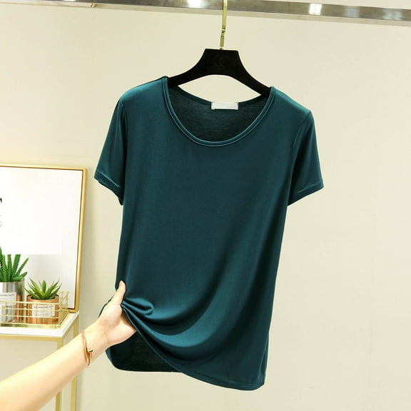 Yourumao Soft Pajamas for Women Comfy Loose Round Neck Shirts Daily Lightweight Short Sleeve Blouses Basic Solid Color Tees Summer Classic Top