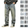 thumbnail image 1 of Yourumao Straight Leg Jeans for Men Retro Elastic Waisted Wide Leg Jeans Baggy Denim Pants Summer Big and Tall Jean Trousers, 1 of 9