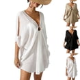 thumbnail image 1 of Yourumao Swimsuit Cover Up for Women Deep V Neck Slit Sleeve Beach Dress Cut Out Flowy Bathing Suits Coverups Summer Vacation Outfits, 1 of 5