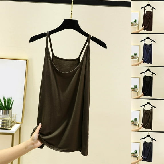 Yourumao Tank Tops for Women Smooth Spaghetti Straps Tanks Scoop Neck Backless Sleeveless Shirts Solid Plus Size Camis for Lounge Home
