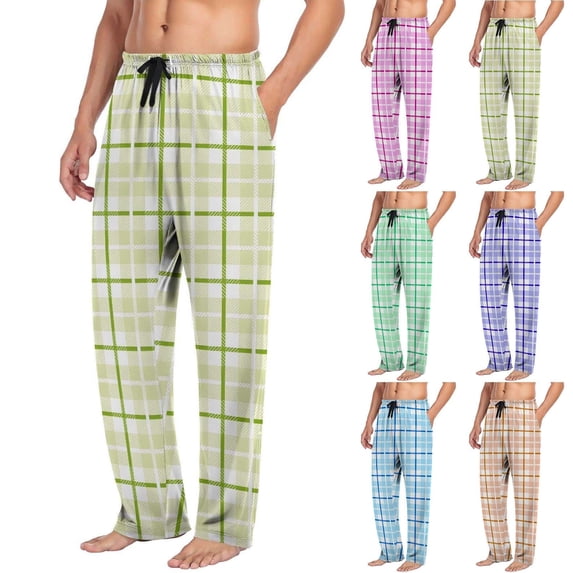 Yourumao Tartan Plaid Pajama Pants for Men Straight Leg Lounge Pant Drawstring Elastic Waist Soft Pj Bottoms with Pockets