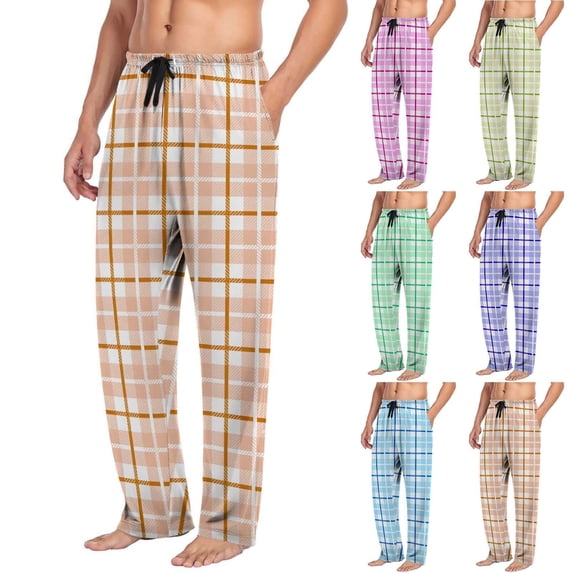 Yourumao Tartan Plaid Pajama Pants for Men Straight Leg Lounge Pant Drawstring Elastic Waist Soft Pj Bottoms with Pockets