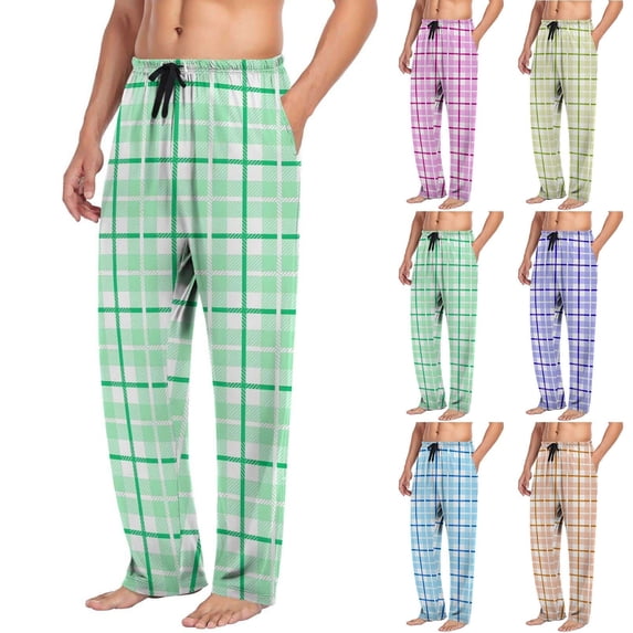 Yourumao Tartan Plaid Pajama Pants for Men Straight Leg Lounge Pant Drawstring Elastic Waist Soft Pj Bottoms with Pockets