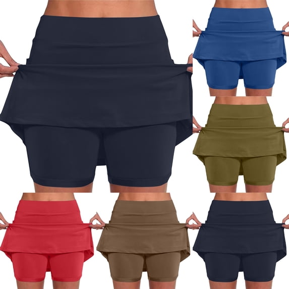 Yourumao Tennis Skorts for Women Solid High Elastic Waisted Golf Skort Breathable Comfy Skirts Athletic Plus Size Skirt