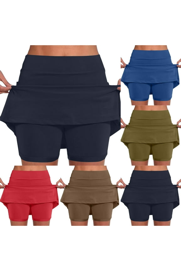 Yourumao Tennis Skorts for Women Solid High Elastic Waisted Golf Skort Breathable Comfy Skirts Athletic Plus Size Skirt