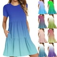 thumbnail image 1 of Yourumao Tiered Mini Dress Gradient Short Sleeve Summer Dresses Crewneck A-Line Short Dresses Flowy Sundress for Casual Weekend with Pocket, 1 of 6
