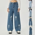 thumbnail image 1 of Yourumao Wide Leg Jeans for Women Middle Waisted Straight Leg Jeans Lace Bow Knot Denim Pants with Pocket Holidays Jeans, 1 of 7