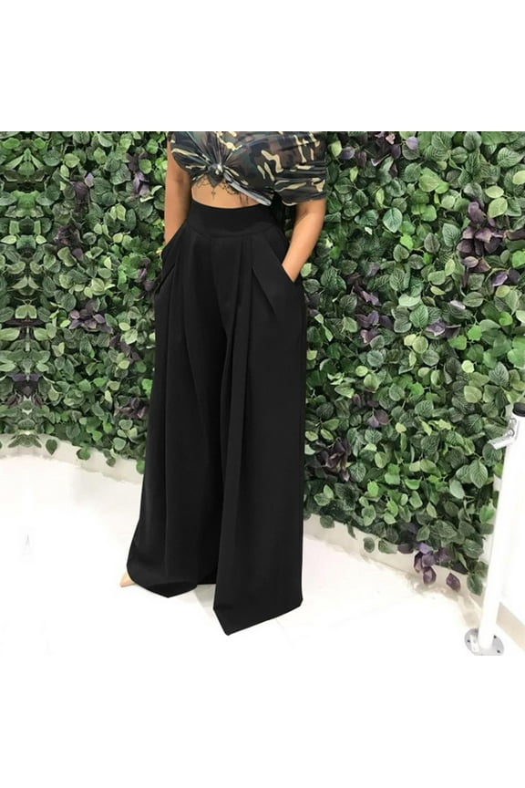 Wide Leg Pants for Women Women's Flowy Wide Leg High Waist Pleated Palazzo Pants Trousers with Pockets