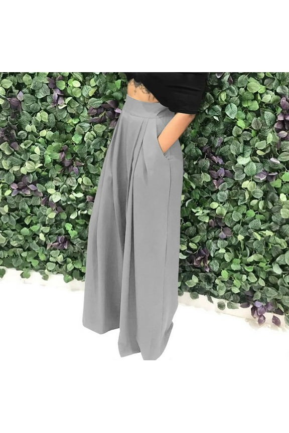 Wide Leg Pants for Women Women's Flowy Wide Leg High Waist Pleated Palazzo Pants Trousers with Pockets