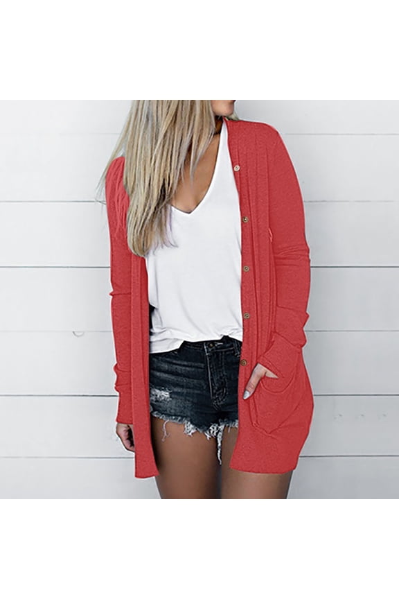 Women Cardigan Clearance Cardigans for Women 2023 Button Down Long Sleeve Cardigan Dusters Lightweight Solid Color Open Front Jacket Sweater Soft Basic Cardigan for Work