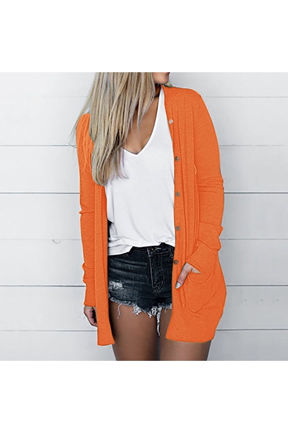 Women Cardigan Clearance Cardigans for Women 2023 Button Down Long Sleeve Cardigan Dusters Lightweight Solid Color Open Front Jacket Sweater Soft Basic Cardigan for Work