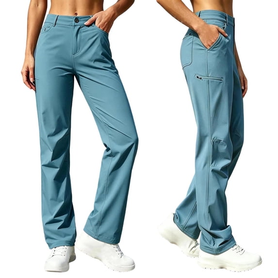 Yourumao Women's Cargo Pants Button Elastic Waist Straight Leg Pants Solid Color Loose Casual Trousers for Outdoor with Pocket