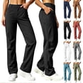 thumbnail image 1 of Yourumao Women's Cargo Pants Button Elastic Waist Straight Leg Pants Solid Color Loose Casual Trousers for Outdoor with Pocket, 1 of 9