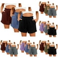 thumbnail image 1 of Yourumao Womens 3 Packs Linen Shorts Drawstring Ruffle Waist Wide Leg Shorts Lightweight Loose Lounge Home Shorts with Pocket, 1 of 3
