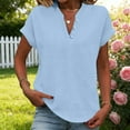 thumbnail image 1 of Yourumao Womens Cotton Linen Tops Lightweight Button V Neck Henley Shirts Loose Short Sleeve Blouses Basic Solid Beach T-shirts, 1 of 9