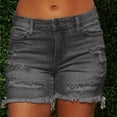 thumbnail image 1 of Yourumao Womens Cut Off Denim Short Frayed Distressed Jean Short Cute Mid Rise Ripped Hot Shorts Comfy Stretchy, 1 of 9
