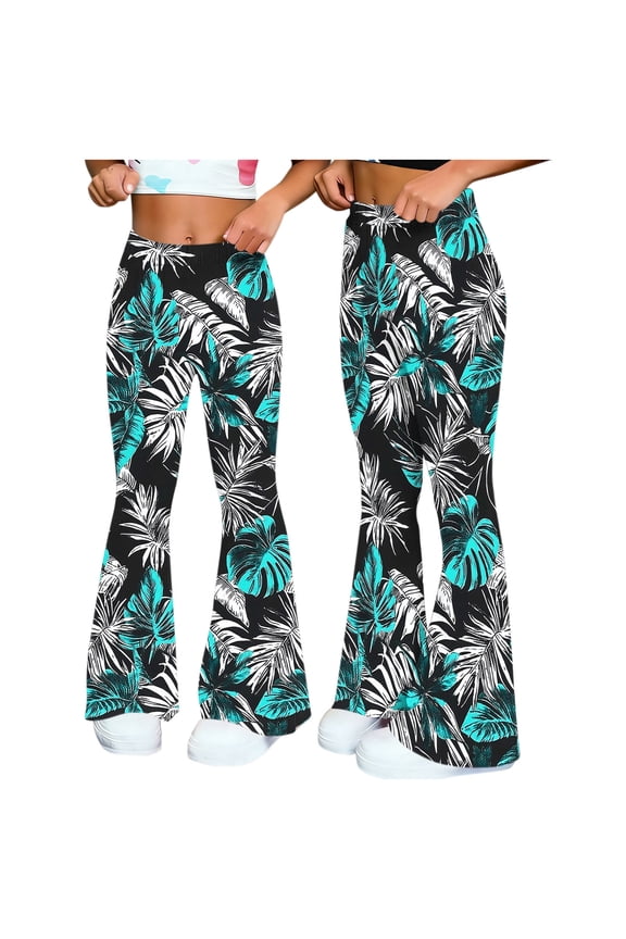 Womens Flare Yoga Pants High Waist Bootcut Pants Stretch Hawaiian Printed Bell Bottom Trousers Summer Workout Pants