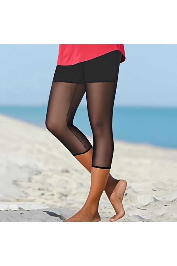 Womens Mesh Capri Leggings Sheer High Waisted Capris Stretchy Soft Yoga Tights Summer Going Out Leggings