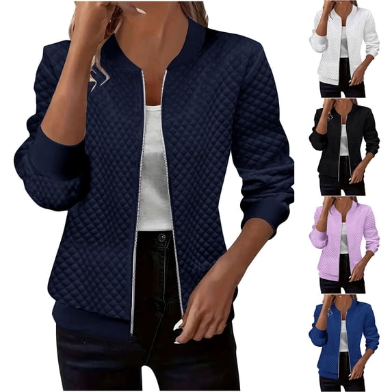 Yourumao Womens Oversized Quilted Baseball Jacket - Long Sleeve Diamond Quilt Zip Up, Soft Comfy Outerwear for Fall