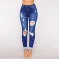 thumbnail image 1 of Yourumao Womens Ripped Straight Leg Jeans Skinny High Elastic Waisted Jeans Distressed Long Jean Trousers with Pocket, 1 of 9