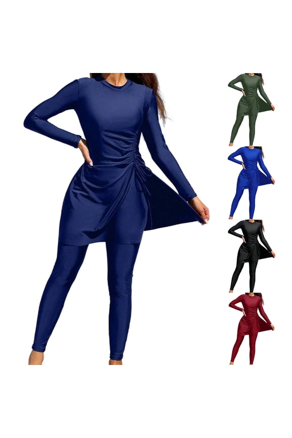 Womens Two Piece Rash Guard Long Sleeve UV Protection Bathing Suits Crewneck Tunic Swim Dress with Leggings Swimsuits for Diving