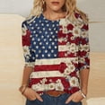 thumbnail image 1 of Yourumao Womens USA Flag 3/4 Sleeve Tops Round Neck Graphic Tees Patriotic Loose Shirts Summer Plus Size Blouses Independence Day Outfits, 1 of 5