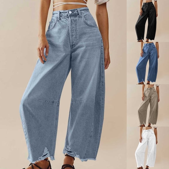 Yourumao Womens Wide Leg Jeans High Elastic Waisted Jeans Wash Baggy Denim Pants Streetwear Jean Trousers with Pocket