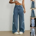 thumbnail image 1 of Yourumao Womens Wide Leg Jeans High Elastic Waisted Straight Leg Jeans Baggy Bow Knot Denim Pants Streetwear Jeans with Pocket, 1 of 6
