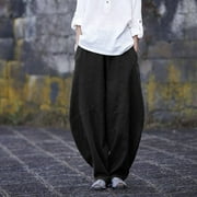 Yourumao Womens Wide Leg Pants Casual Loose Yoga Sweatpants Hippie Harem Pants High Elastic Waisted Trousers Linen Pants for Women