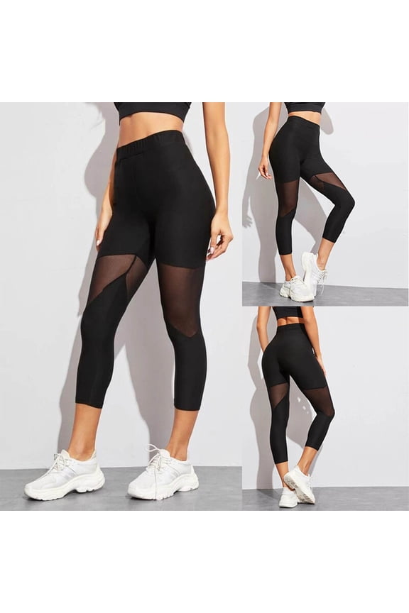 Yoga Capri Leggings for Women High Waist Tummy Control Capris Mesh Patch Stretchy Pants Activewear Workout Pants