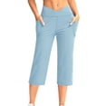 thumbnail image 1 of Yourumao Yoga Capris for Women with Pocket Criss Cross High Waisted Tummy Control Capri Pants Solid Straight Leg Pants Athletic Gym Pants, 1 of 8