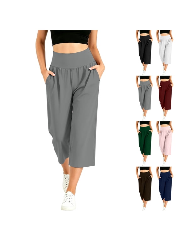 Yoga Capris for Women with Pockets High Waisted Capri Wide Leg Pants for Activewear Loose Summer Casual Pilates Pants Culottes