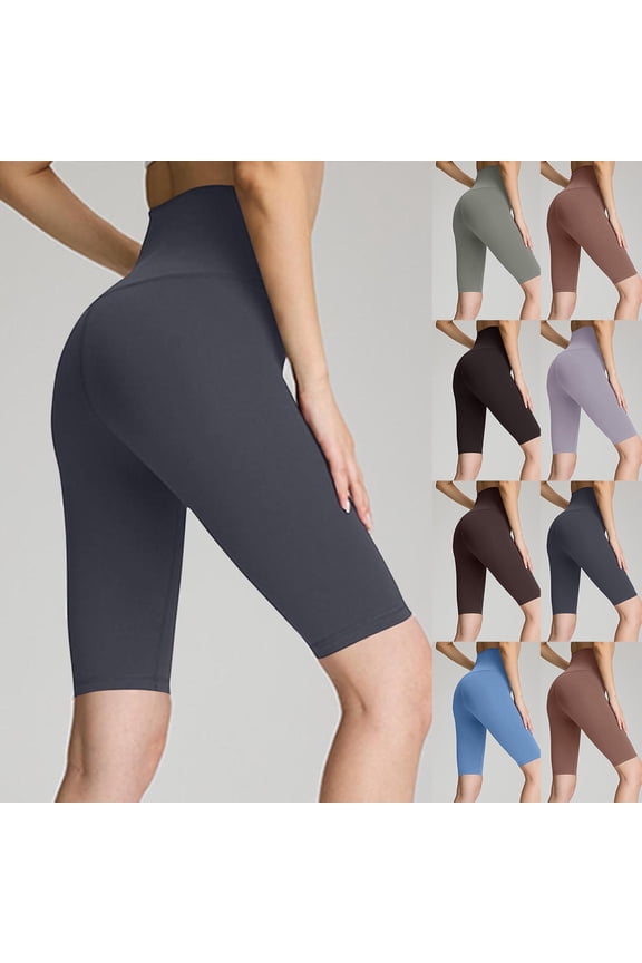 Yoga Leggings for Women Elastic High Waist Biker Shorts Skinny Tummy Control Knee Length Shorts for Activewear Workout