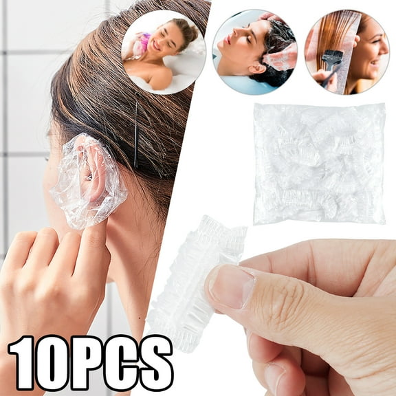 Yous Auto 100pcs Single Use Ear Caps Transparent Ear Protectors with Elastic Bands Waterproof Ear Covers Portable One Time Earmuffs Travel Home Use for Hair Dye Shower Bathing