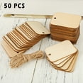 thumbnail image 1 of Yous Auto 50pcs Wood Slices,Rectangle Wooden Label Tags Natural Wood Slices Drilled Hole Unfinished Log Wooden Circles with Rope for DIY Crafts Wedding Christmas Ornament, 1 of 10
