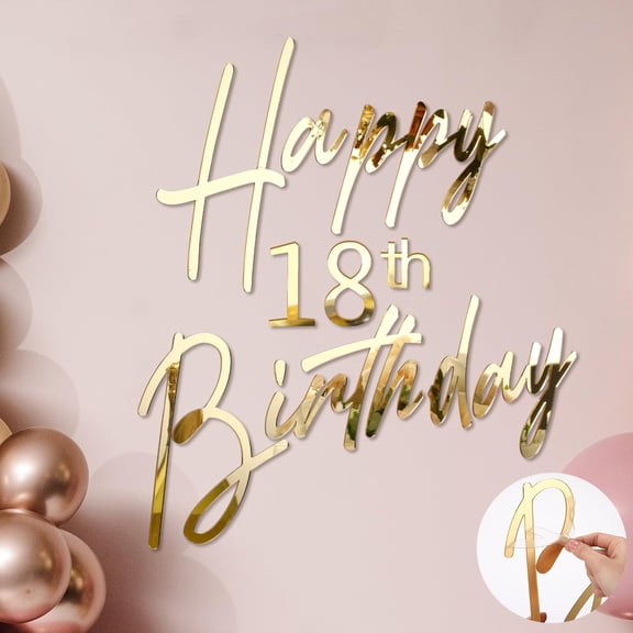 Yousoontic 23 x 25 Inches Happy 18th Birthday Sign for Backdrop Large Gold Happy Birthday Sticker Acrylic Mirror Decal Letter Sticker for Balloon Arch Party Sign Wall, Peel off the Acrylic Film Y114