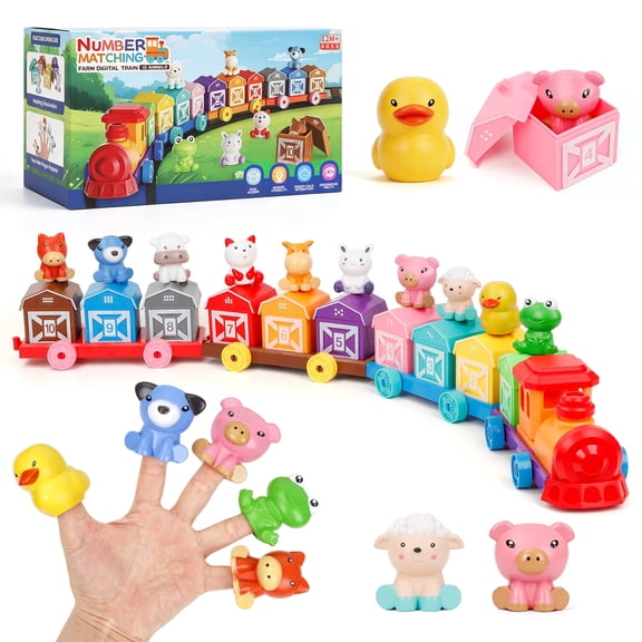 Yousxin Montessori Farm Train Toy for Toddlers Ages 3+, with 10 Animals, Counting, Matching & Sorting Educational Toy, Birthday Christmas Easter Gift