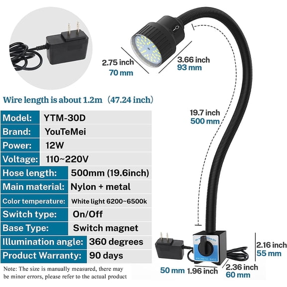 Youtemei Lathe Led Work Light - Magnetic Gooseneck Lamp for Mechanical & Sewing Machines