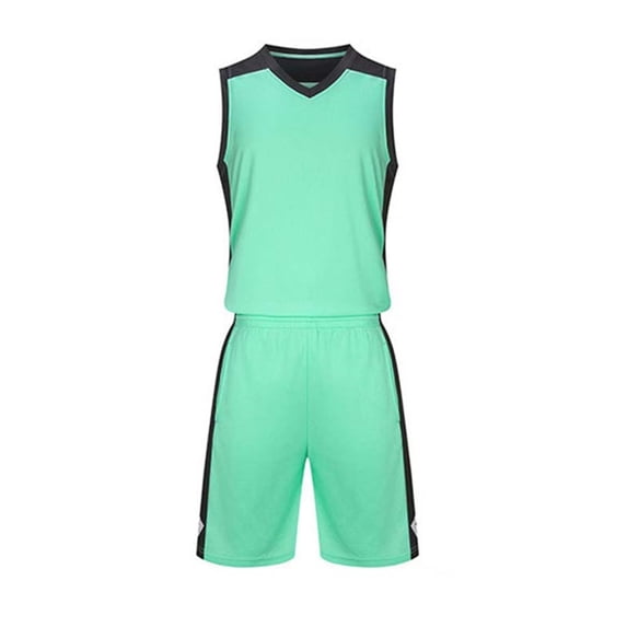 Youth 2 Piece Basketball Jersey Outfit Set, Color Block V-Neck Sleeveless Tank Top & Elastic Waist Athletic Shorts, Quick Dry Training Uniform for Boys Girls Green S(S)