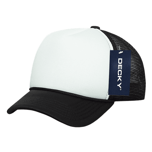 Decky 7010 Youth 5 Panel Mid Profile Structured Foam Trucker Hat-Black/White/Black