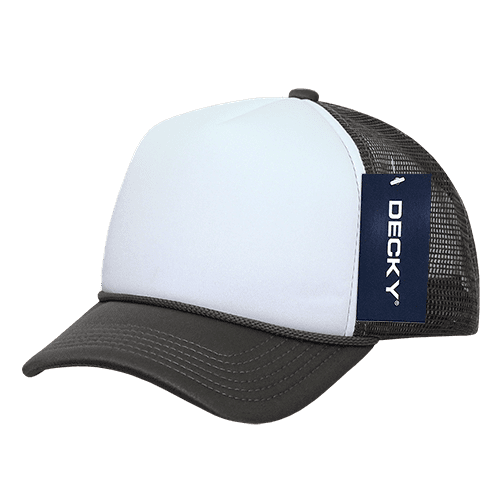 Decky 7010 Youth 5 Panel Mid Profile Structured Foam Trucker Hat-Charcoal/White/Charcoal