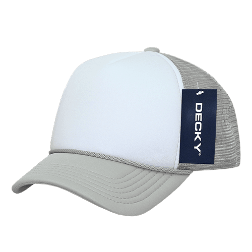Decky 7010 Youth 5 Panel Mid Profile Structured Foam Trucker Hat-Grey/White/Grey