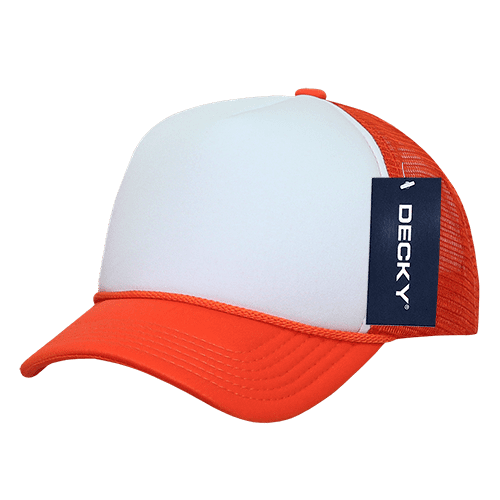 Decky 7010 Youth 5 Panel Mid Profile Structured Foam Trucker Hat-Orange/White/Orange