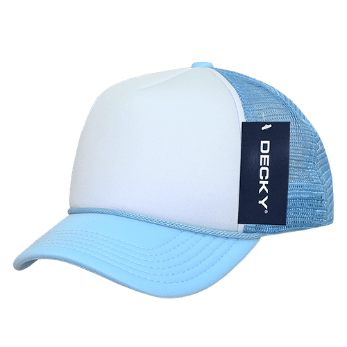 Decky 7010 Youth 5 Panel Mid Profile Structured Foam Trucker Hat-Sky/White/Sky