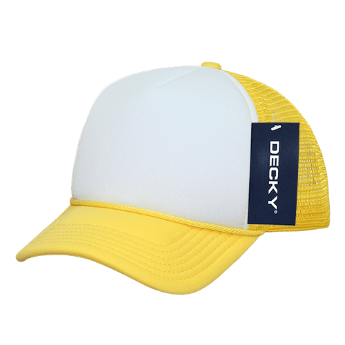 Decky 7010 Youth 5 Panel Mid Profile Structured Foam Trucker Hat-Yellow/White/Yellow