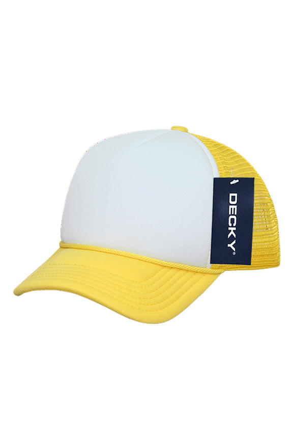 7010 Youth 5 Panel Mid Profile Structured Foam Trucker Hat-Yellow/White/Yellow