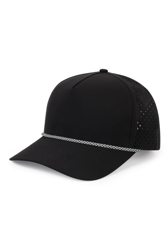 Youth 5‑Panel Snapback Hat Adjustable Flat Bill Cap Breathable Laser‑Cut Mesh Side Black