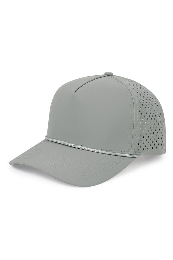 Youth 5‑Panel Snapback Hat Adjustable Flat Bill Cap Breathable Laser‑Cut Mesh Side Gray